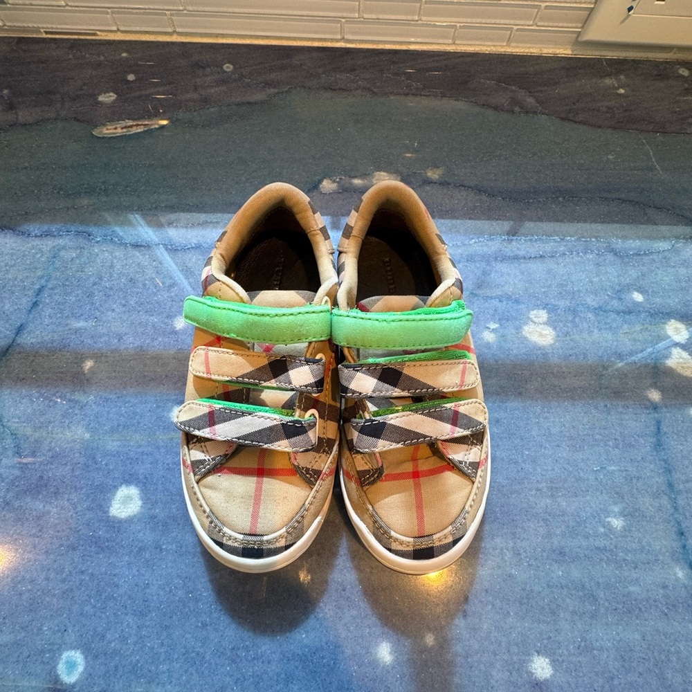 Burberry Plaid Kids Shoes with Green Straps